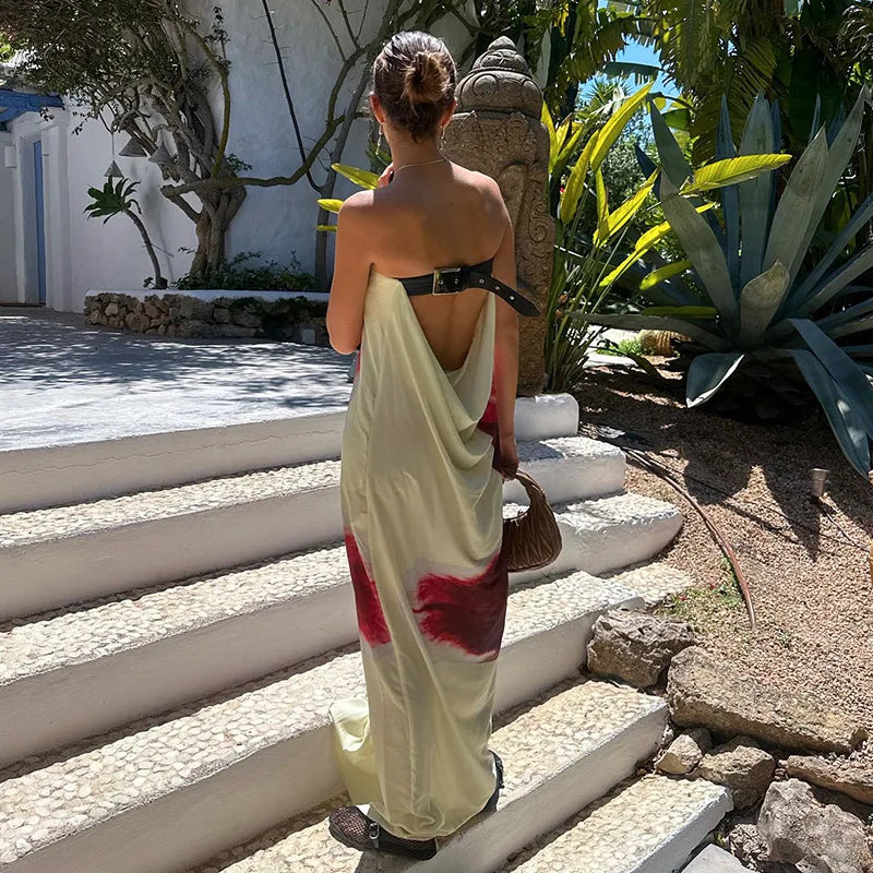 Floral Backless Belt  Maxi Dress