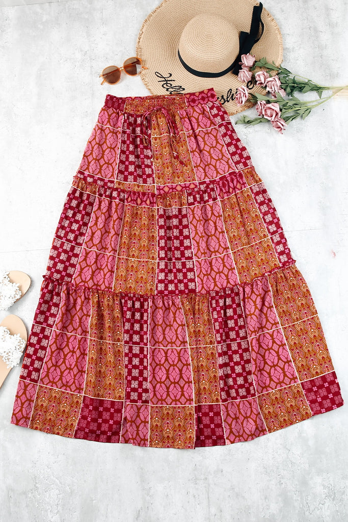 Bohemian Patch Print Skirt , boho maxi skirt, bohemian skirt. bohemian maxi skirt