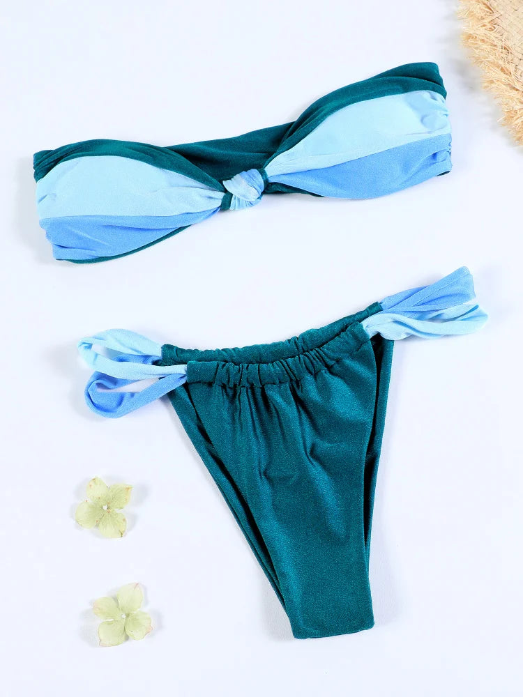 Summer Bikini Set High Cut Swimsuit - blue 