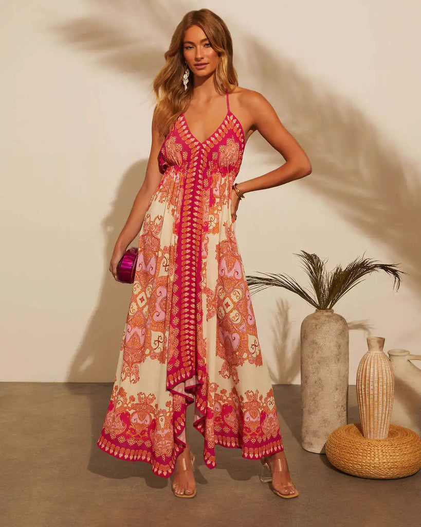 v neck halter boho dress Turquoise Halter Boho Maxi Dress, Backless Bohemian Dress, Festival Dress Women, Goddess Maxi Dress, Spiritual Clothing, Bohemian Clothing