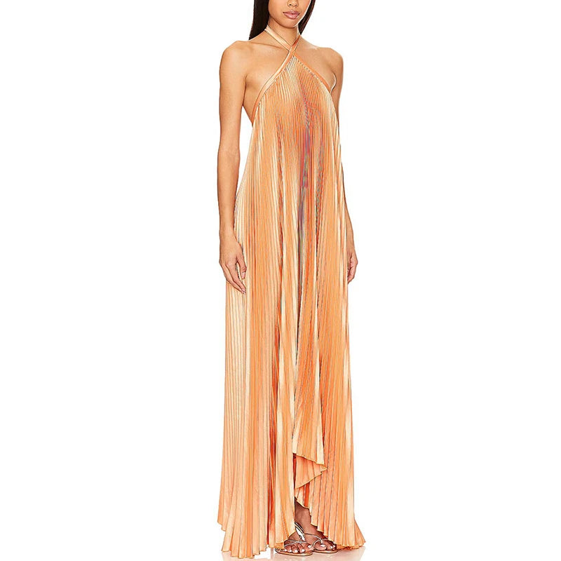 Pleated Halter Evening Dress