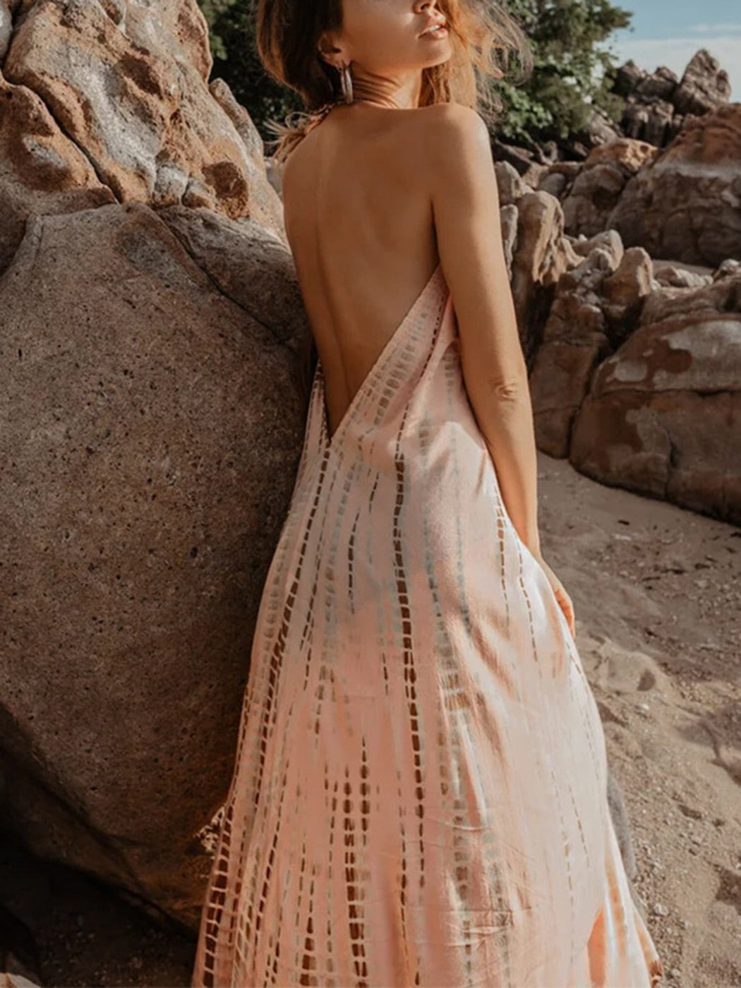 princess polly baby blue dress Halter Tie Backless Boho Dress I Boho print dress I Love that Boho
