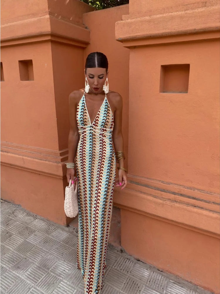 Backless Halter Pattern Maxi Dress I Love that Boho