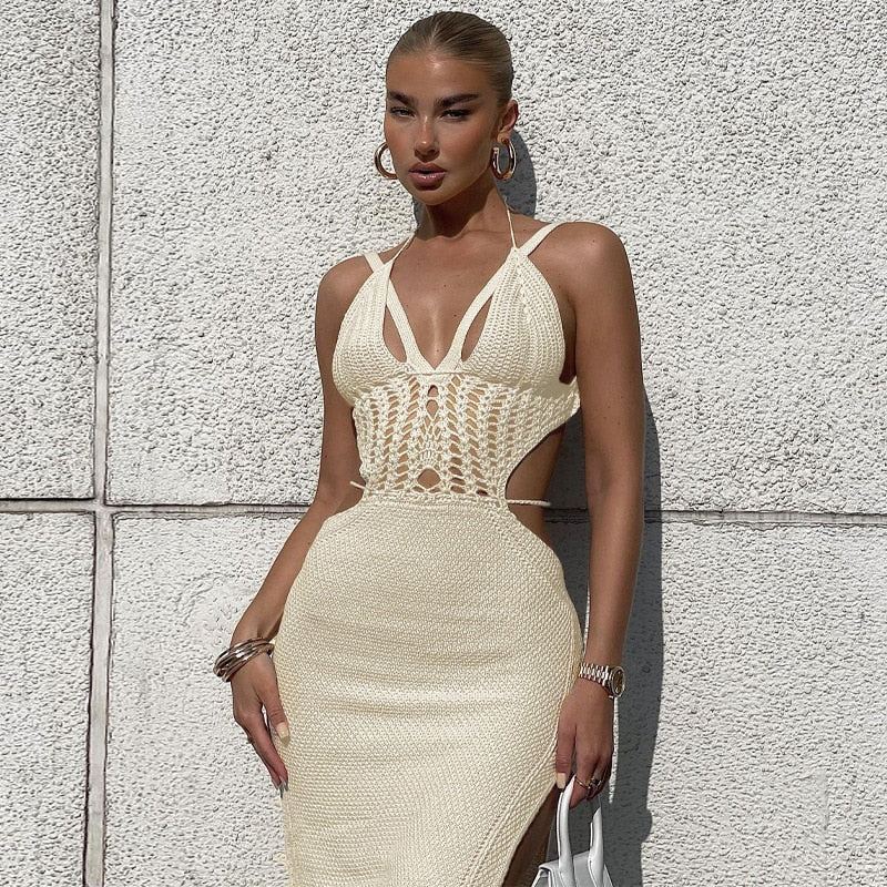 Knitted Cut Out Halter Backless Dress I Love that Boho | Love that Boho Knitted Cut Out Halter Backless Dress I Love that Boho | Love that Boho
