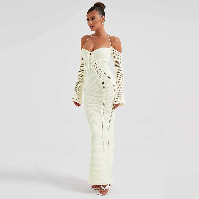 Knitted Halter Bodycon Maxi Dress