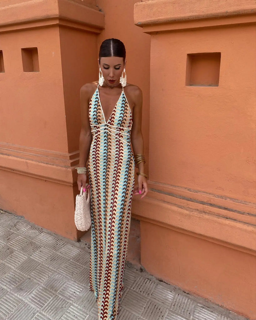 Backless Halter Pattern Maxi Dress I Love that Boho | Love that Boho Backless Halter Pattern Maxi Dress I Love that Boho | Love that Boho