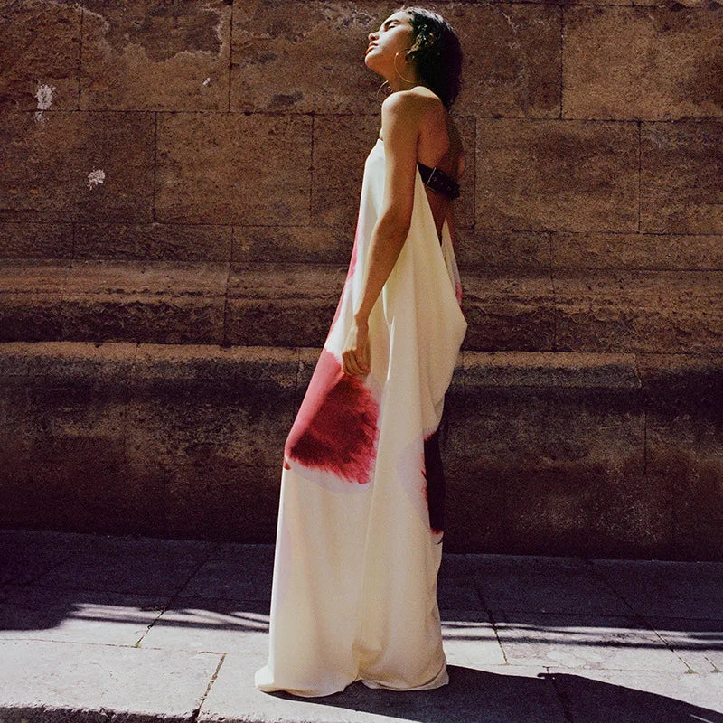 Floral Backless Belt  Maxi Dress