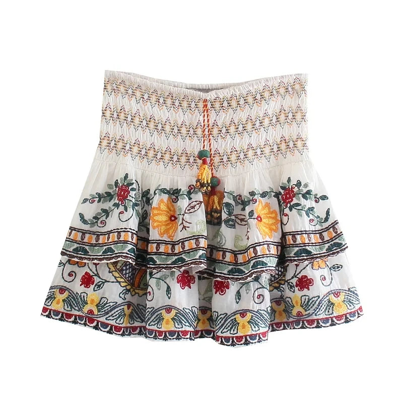 Embroidery Paisley Print Skirt Set Outfit - 2 styles