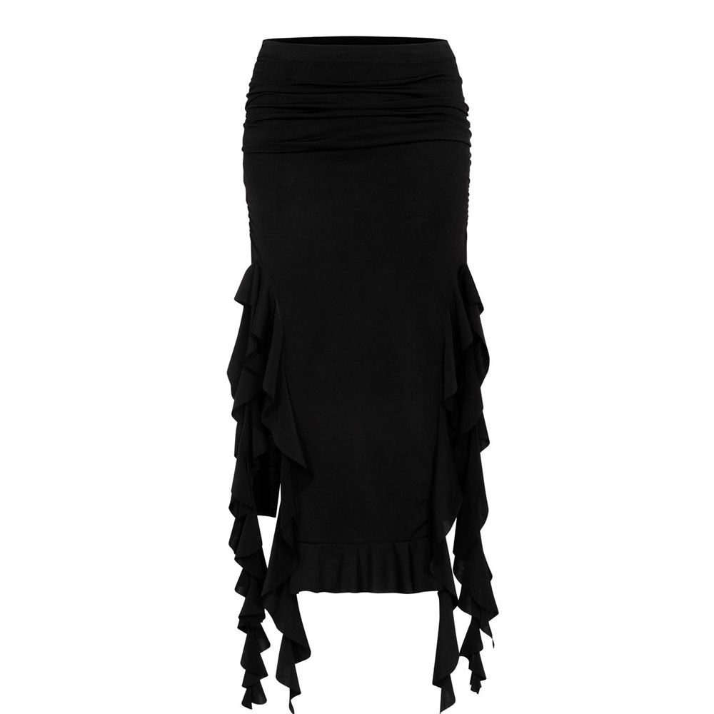  Tassel Ruffled High Waist Boho Skirt, bohoblack skirt . boho skirt