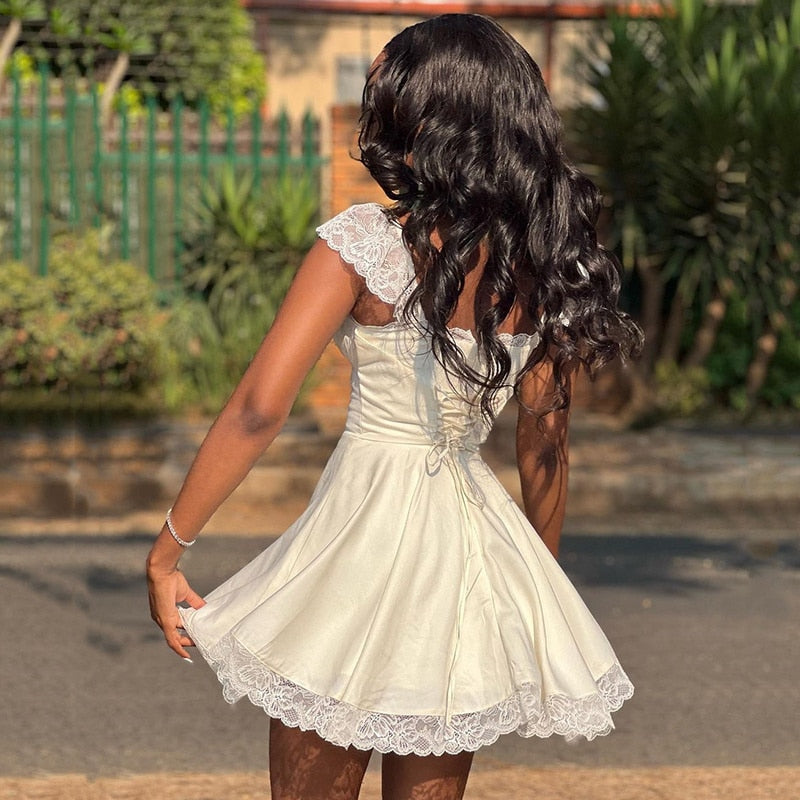 White Lace Strap Mini Dress