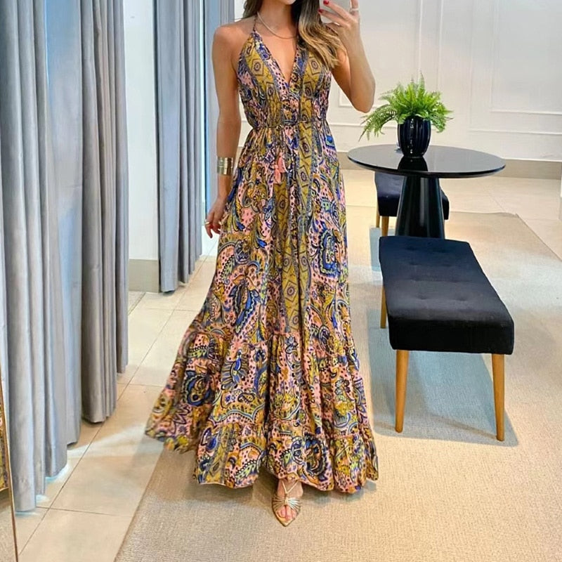 Boho Backless Maxi Dress - multiple prints I Love that Boho