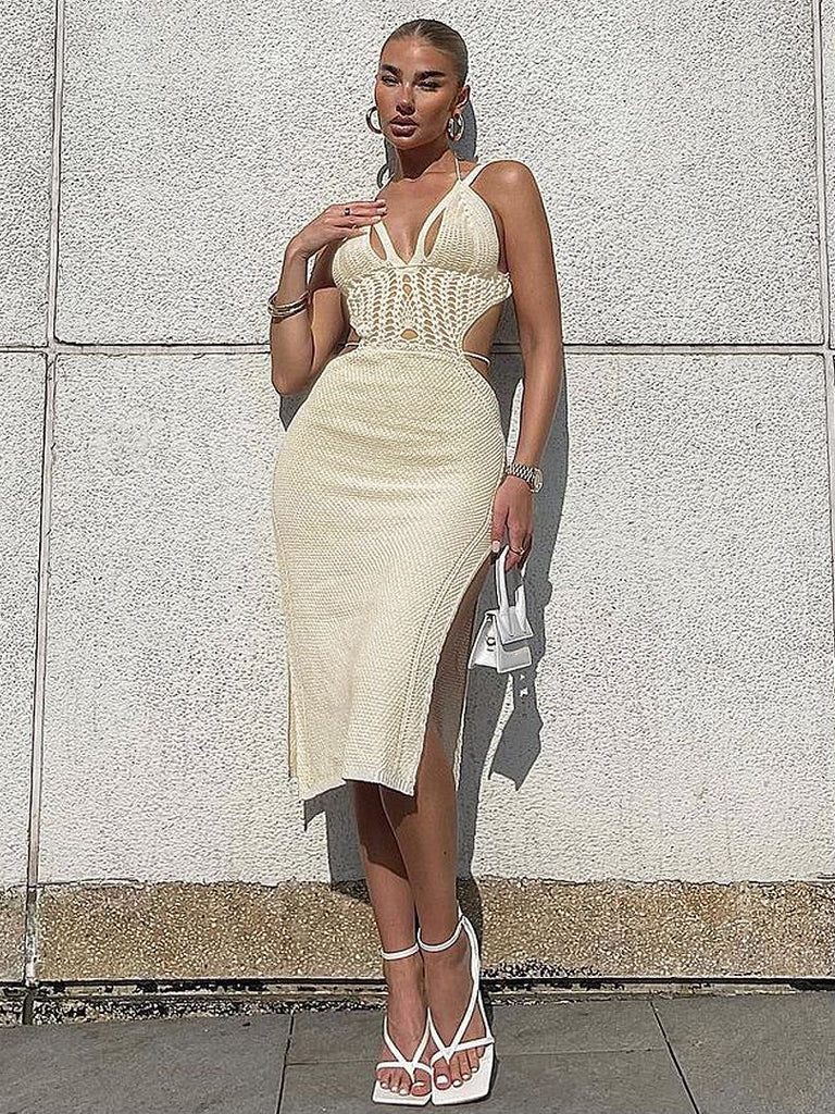 Knitted Cut Out Halter Backless Dress I Love that Boho | Love that Boho Knitted Cut Out Halter Backless Dress I Love that Boho | Love that Boho