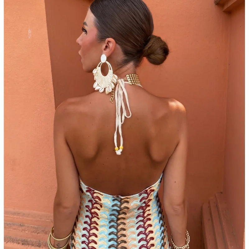 Backless Halter Pattern Maxi Dress I Love that Boho | Love that Boho Backless Halter Pattern Maxi Dress I Love that Boho | Love that Boho