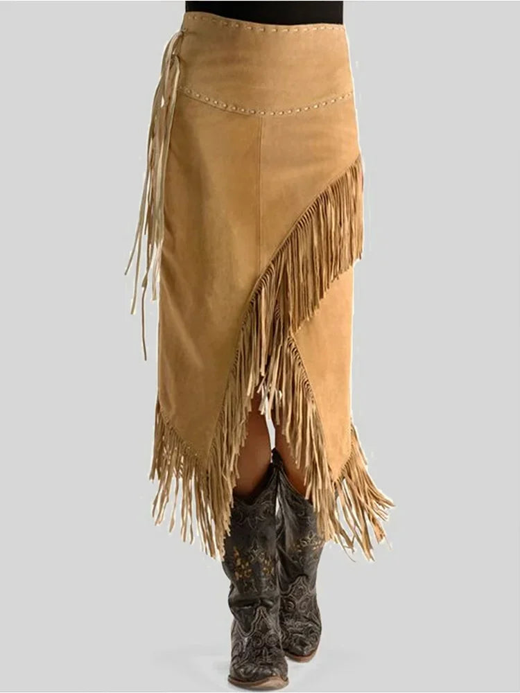 Tassel Vintage Asymmetric Skirt , boho tassel skirt
