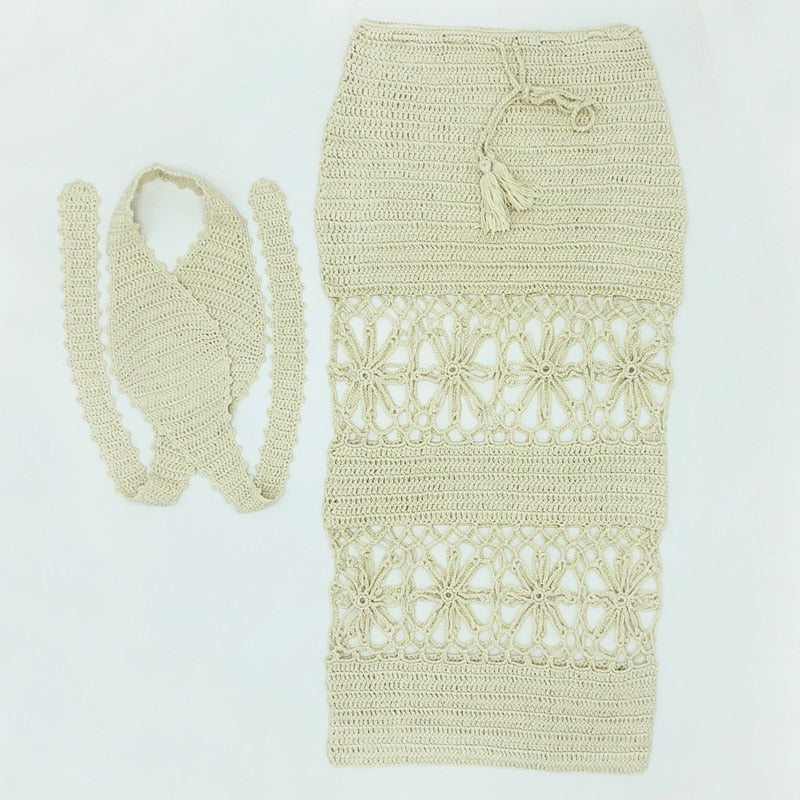 Crochet Crossed Top & skirt set, crochet skirt, croshet top, beach skirt
