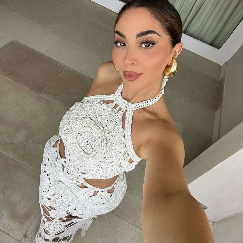 Knitted Halter Mermaid Hollow Out Dress
