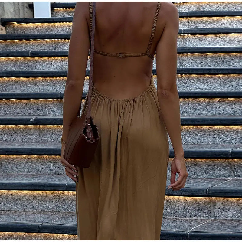 Spaghetti Strap Backless Sundress, boho backless maxi dress