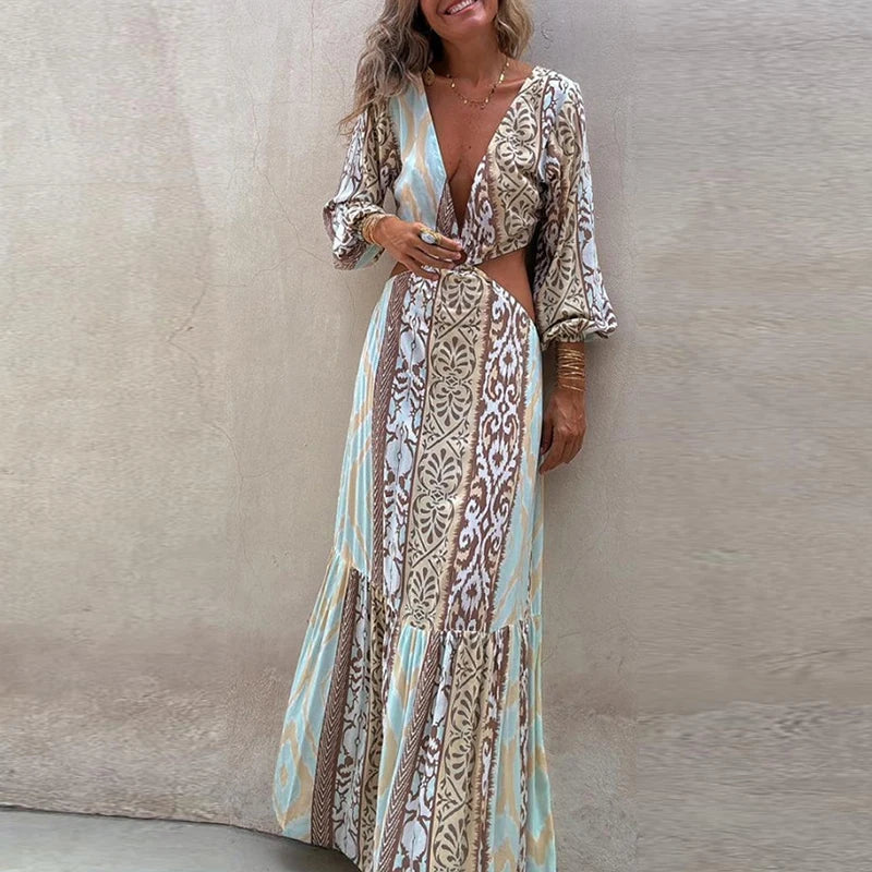 Hollow Bohemian Dress Vintage Printed