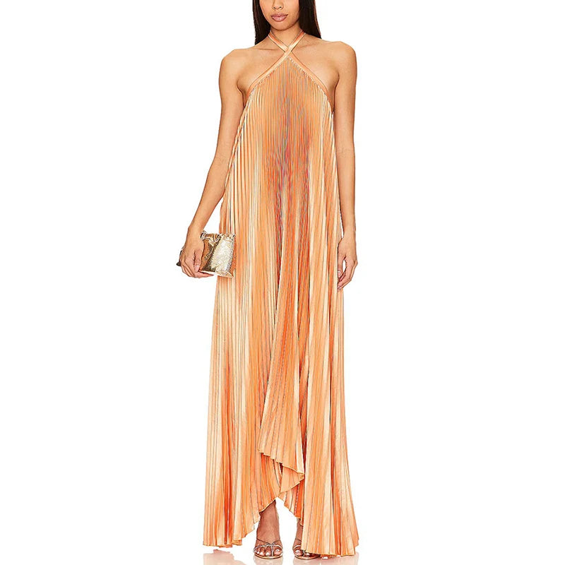 Pleated Halter Evening Dress