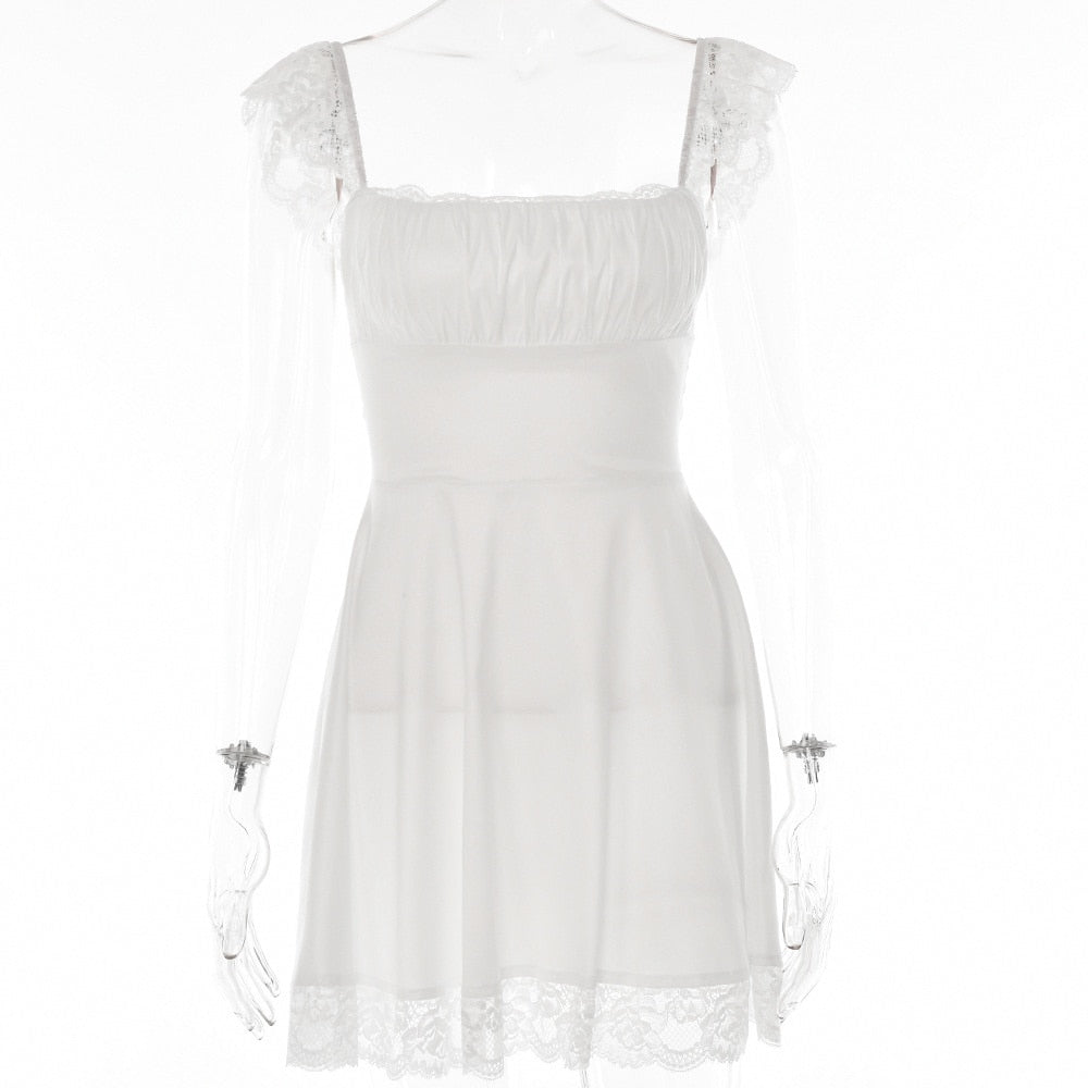White Lace Strap Mini Dress;  White Mini Dress; white boho dress