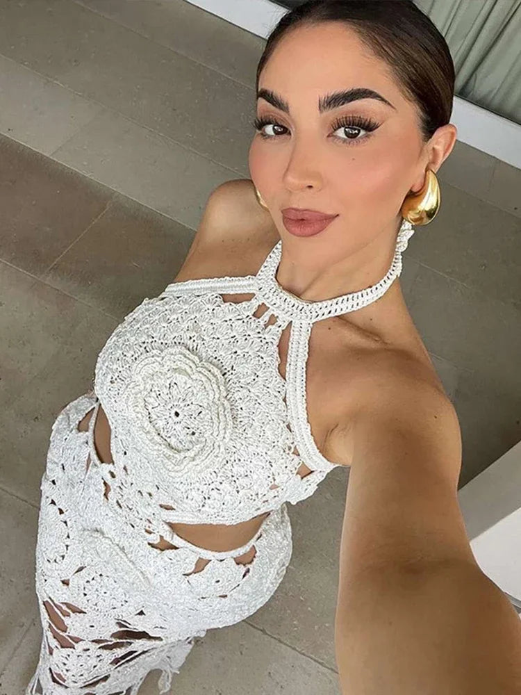Knitted Halter Mermaid Hollow Out Dress