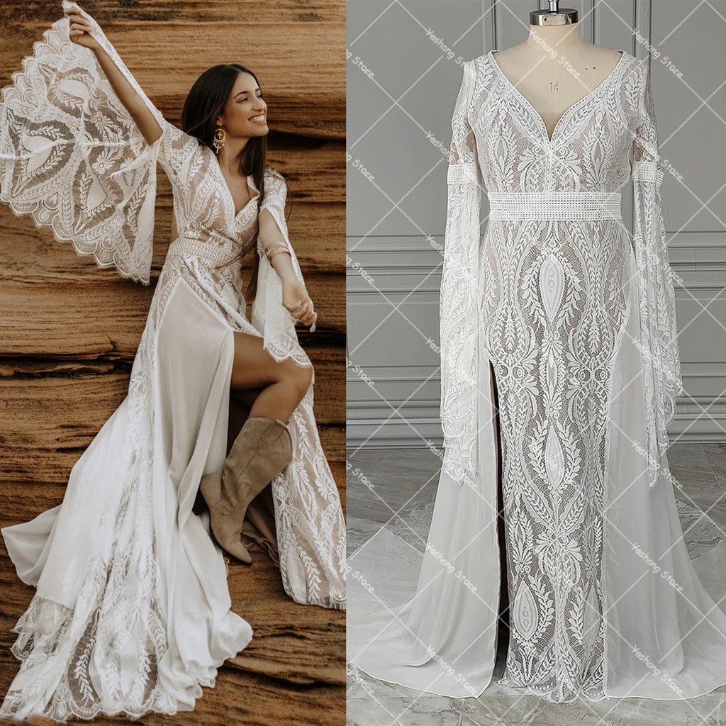 Bell Sleeves Boho Wedding Dress