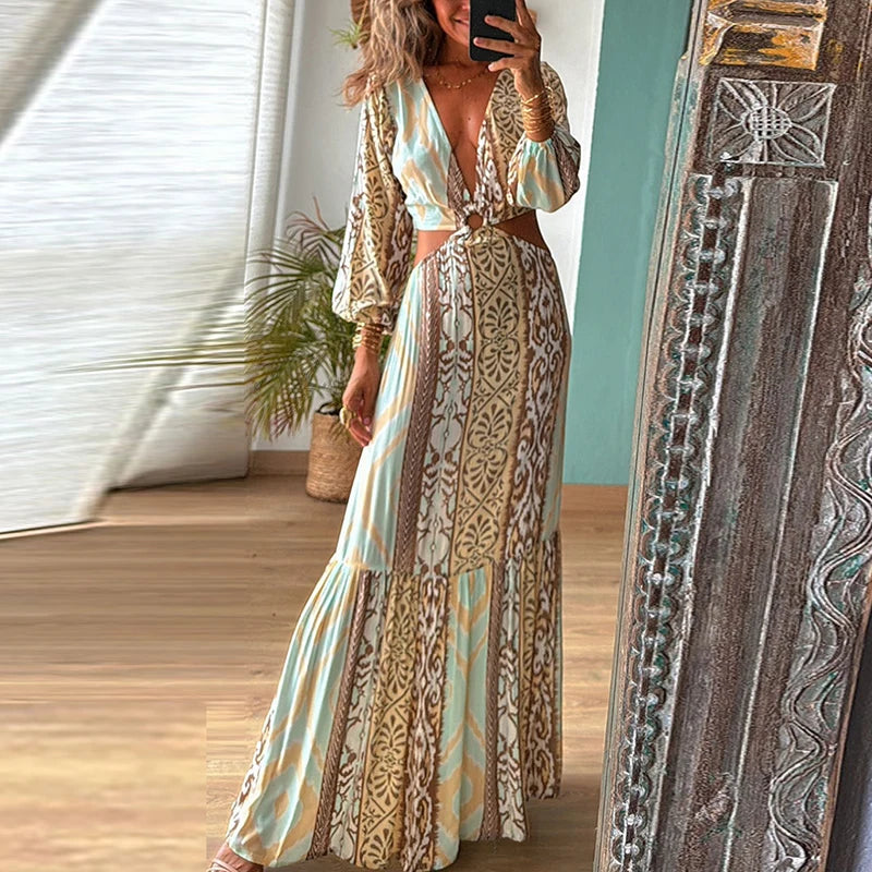 Hollow Bohemian Dress Vintage Printed