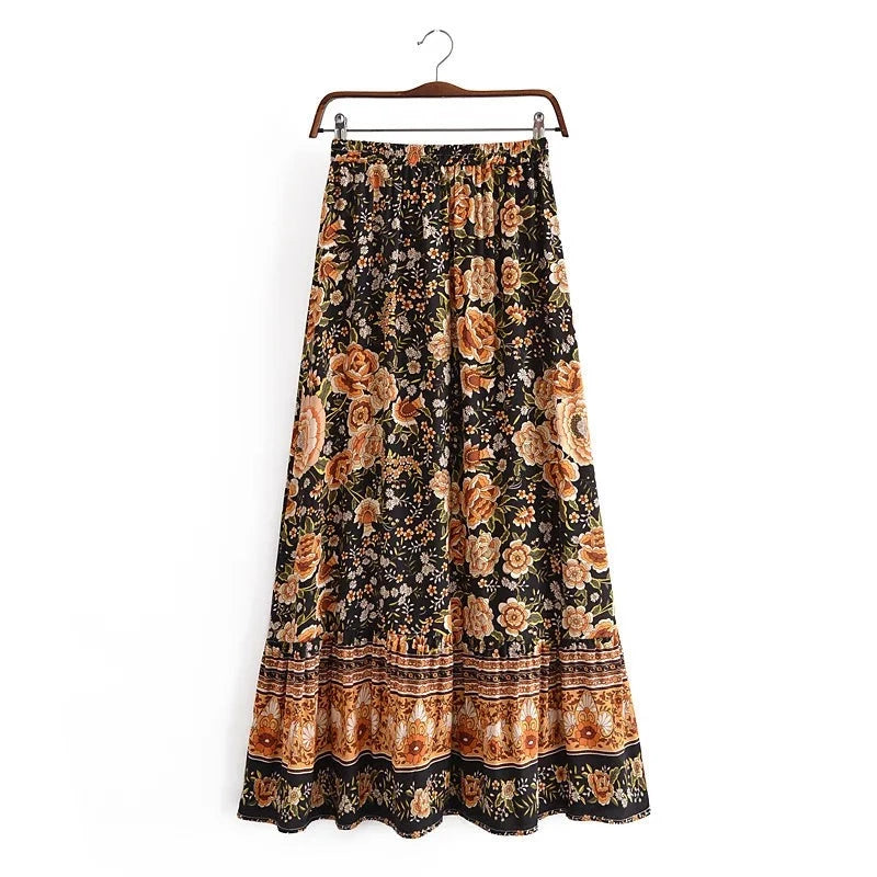 Bohemian Floral Print Maxi Skirt , bohemian skirt, boho skirt, bohemian maxi skirt