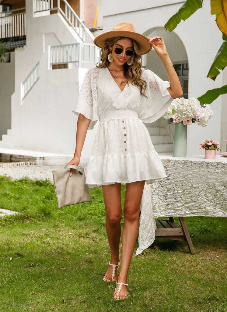 Flared Sleeves Buttoned Dress