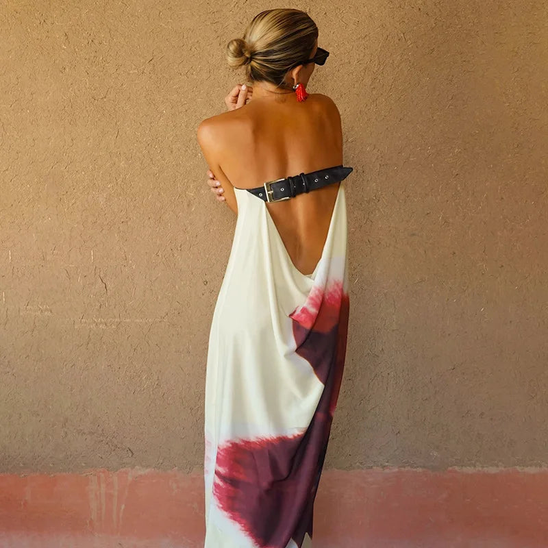Floral Backless Belt  Maxi Dress