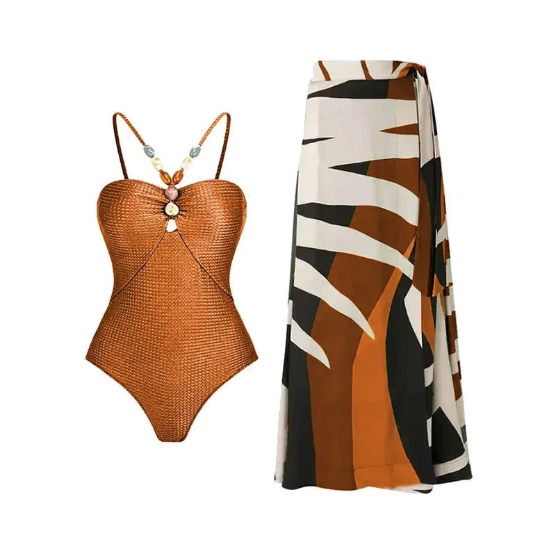 ne Piece  boho Retro Swimwear with matching skirt -