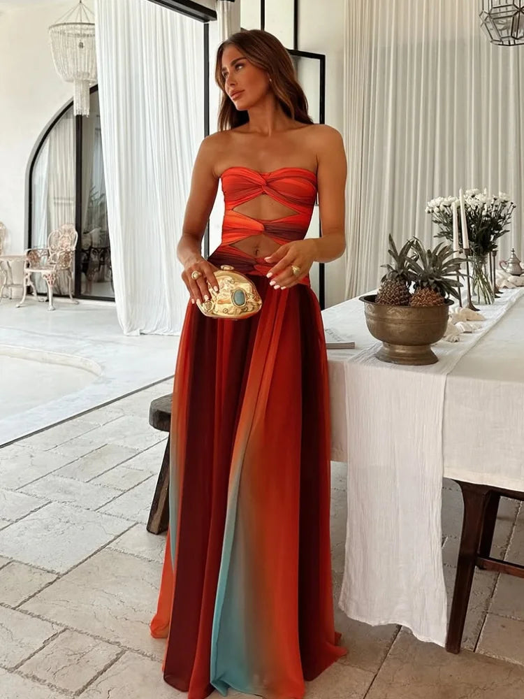 orange bridal shower dress Eden Strapless Maxi Dress main image 1
