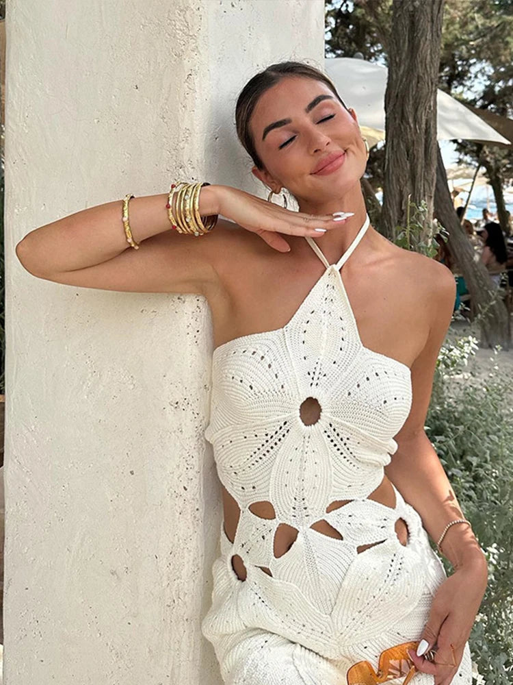 mini white boho dress Hollowed-Out Flower Mini dress I White Boho Dress I Love that Boho