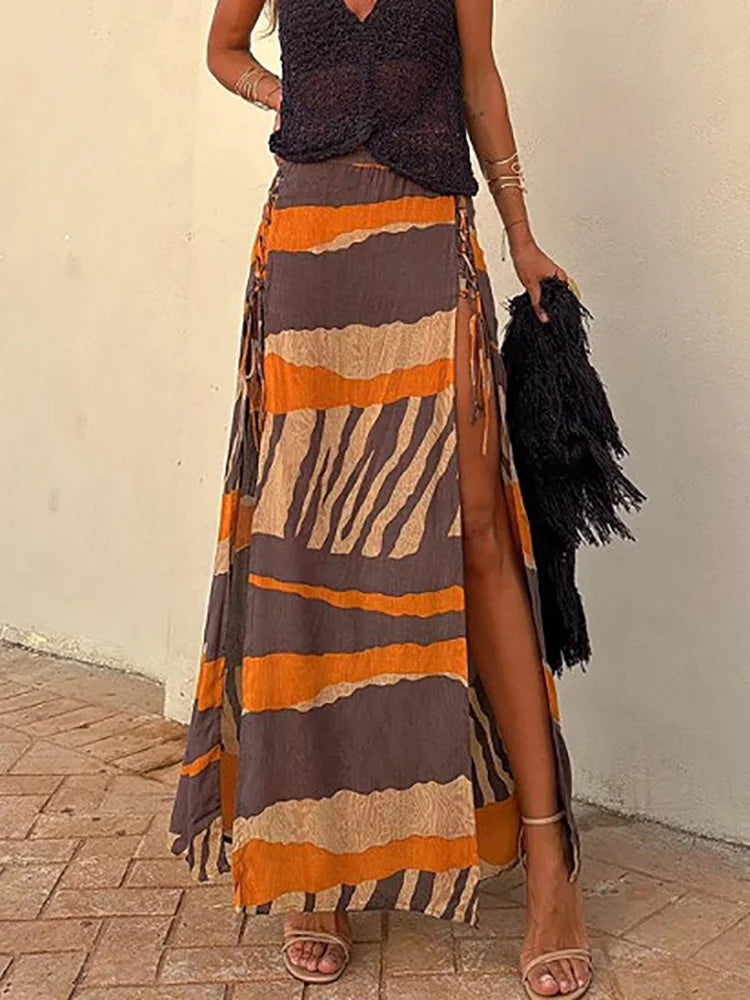 Orange Slit Maxi Skirt ,  boho skirt ,  boho orange skirt