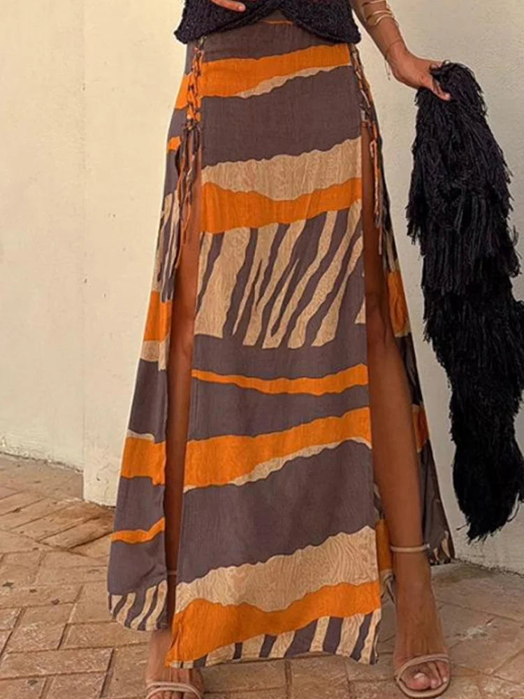 Orange Slit Maxi Skirt ,  boho skirt ,  boho orange skirt