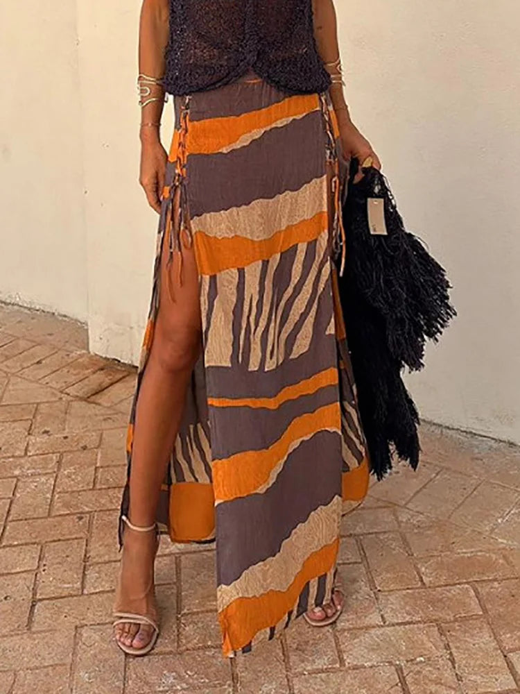 Orange Slit Maxi Skirt ,  boho skirt ,  boho orange skirt