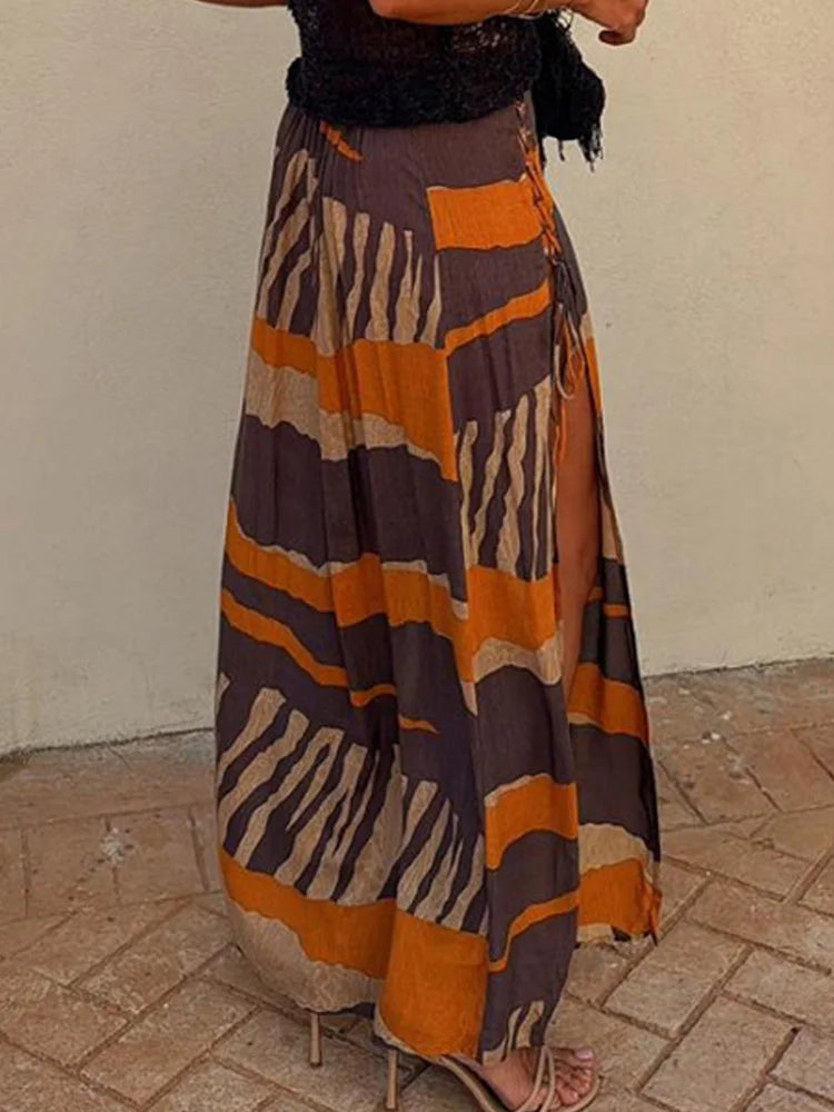 Orange Slit Maxi Skirt ,  boho skirt ,  boho orange skirt