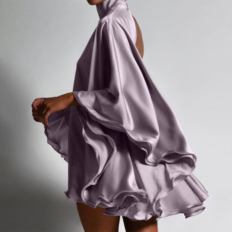 Backless Satin Flare Sleeve Dress - Multiple colours