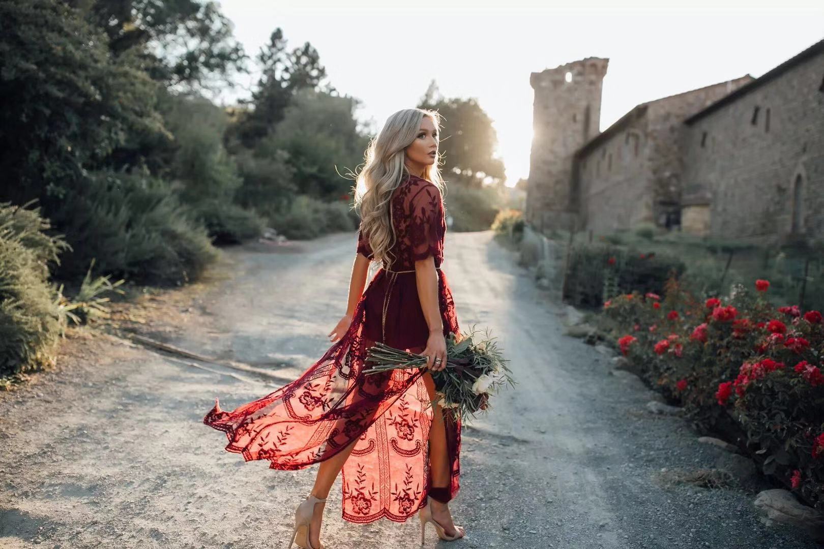 Short Sleeve Bohemian Lace Maxi Dress I Love that Boho