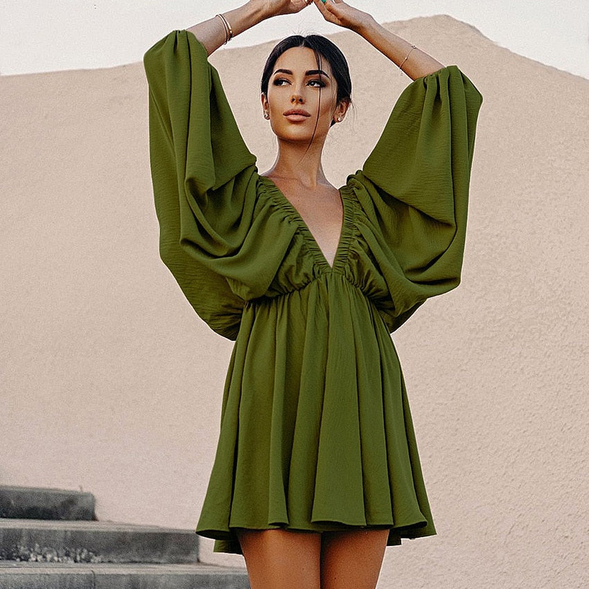 Low Cut Green Pleated Backless Dress I Love that Boho | Love that Boho Low Cut Green Pleated Backless Dress I Love that Boho | Love that Boho