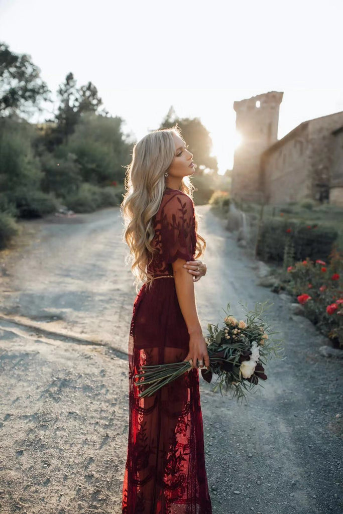 Short Sleeve Bohemian Lace Maxi Dress I Love that Boho