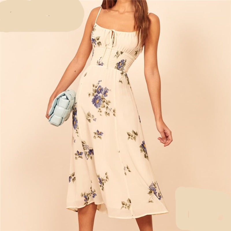 summer floral dress , white floral boho summer dress