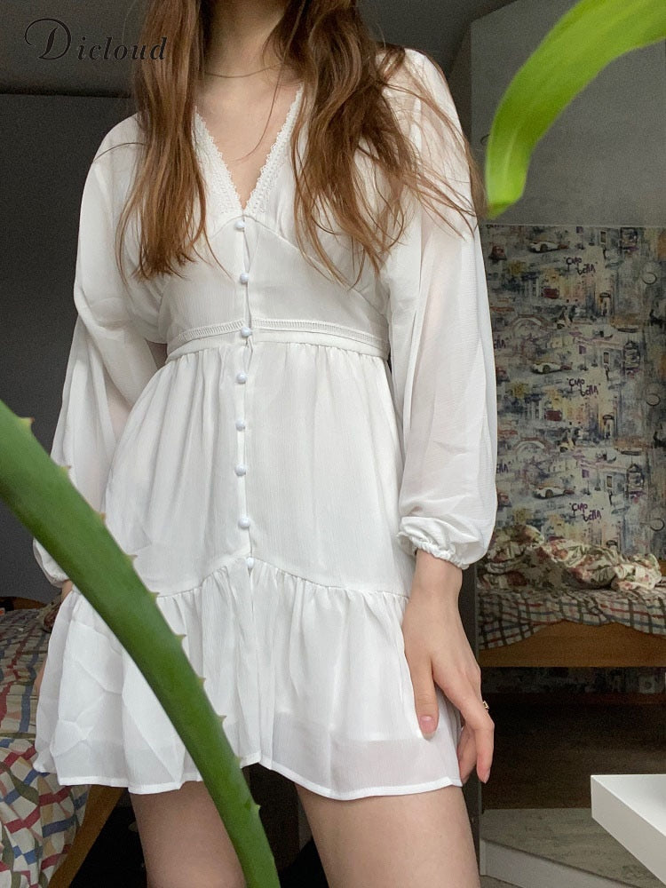 White Flowy long Sleeve Summer Dress I Love that Boho