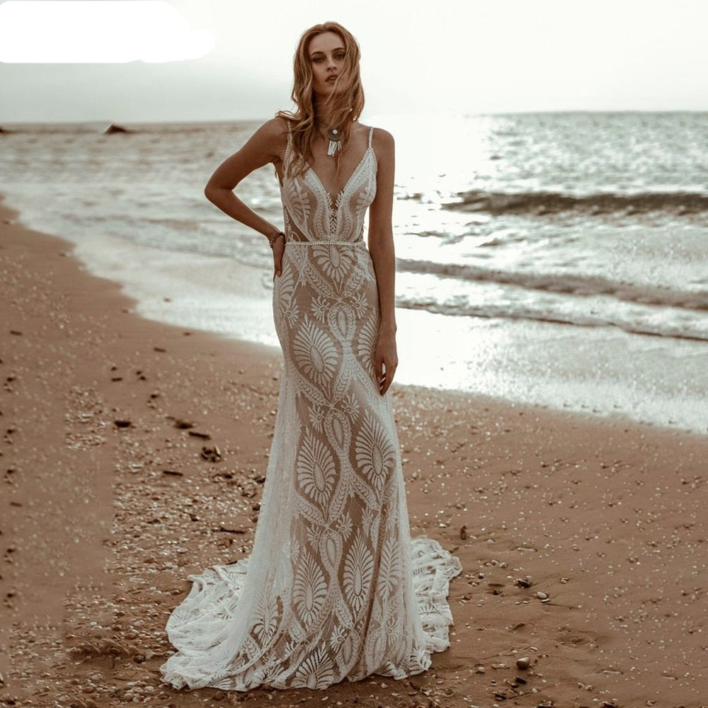 Lace Mermaid Backless Wedding Dress I Boho Bridal I Love that Boho