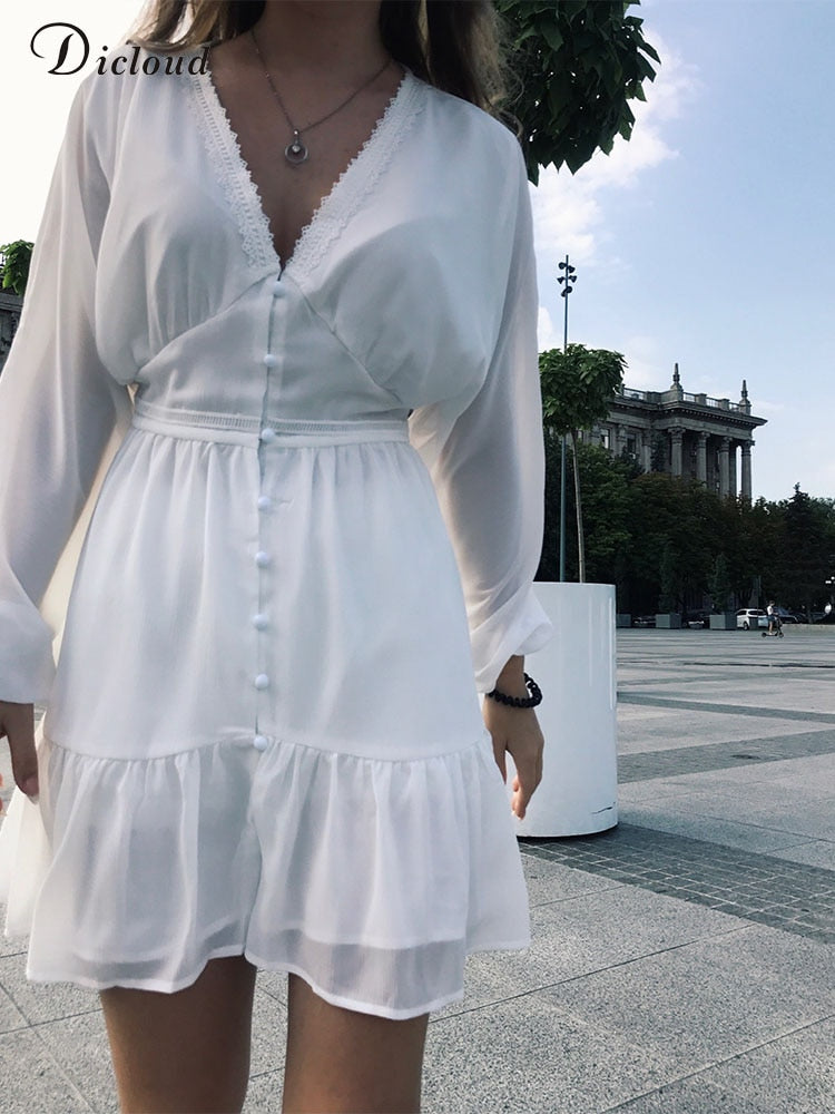 White Flowy long Sleeve Summer Dress , white summer dress, white boho lace dress, white lace dress