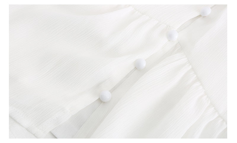 White Flowy long Sleeve Summer Dress