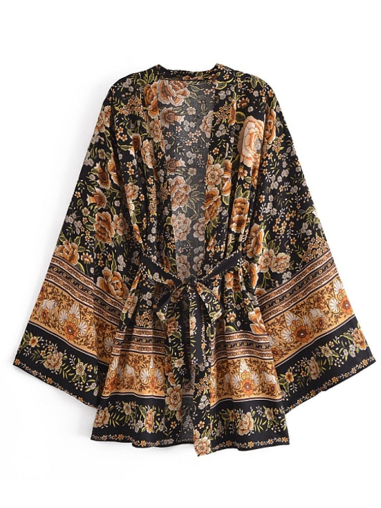 boho kimono, short boho kimono, Batwing Sleeve Bohemian Short Kimono