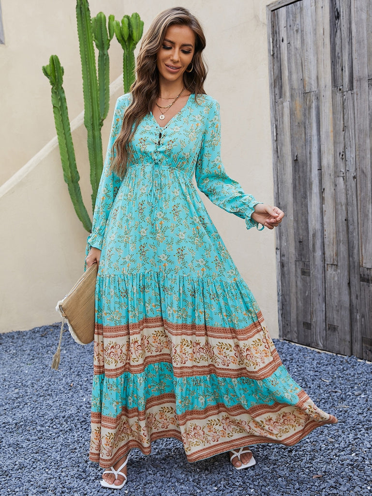 Lace Up Ruffle Long sleeve Dress I Love that Boho