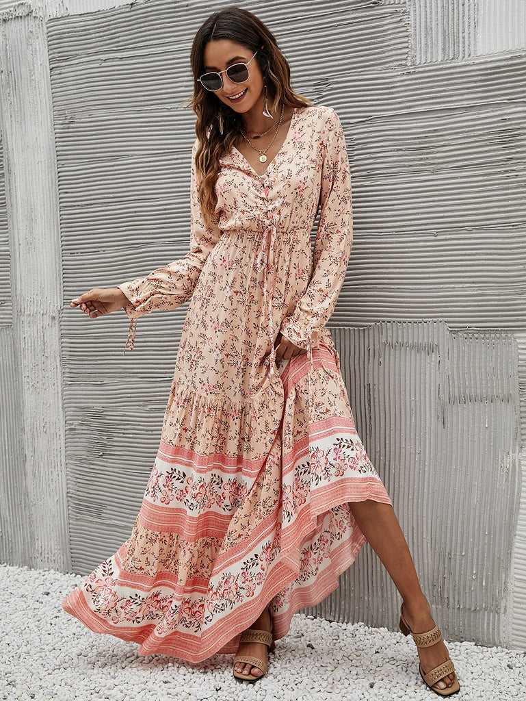 Lace Up Ruffle Long sleeve Dress I Love that Boho
