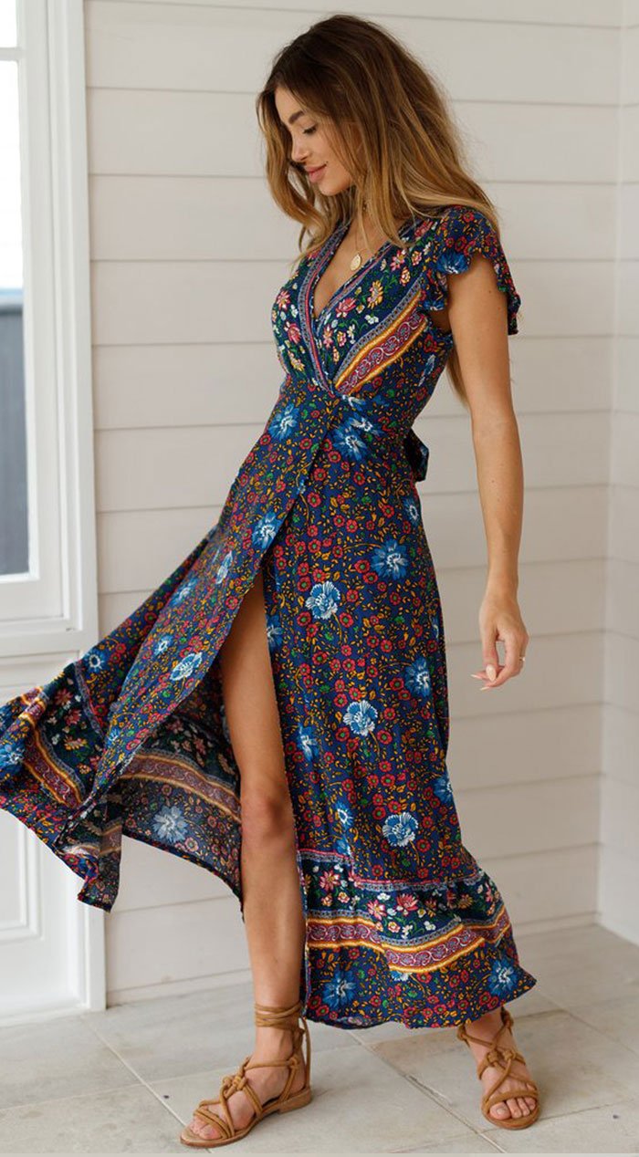 Bohemian Style Wrap Dresses Bohemian Print Maxi Wrap Dress Boho